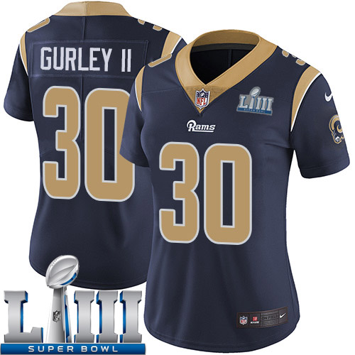 Women Los Angeles Rams #30 Gurley II Dark blue Nike Vapor Untouchable Limited 2019 Super Bowl LIII NFL Jerseys->los angeles rams->NFL Jersey